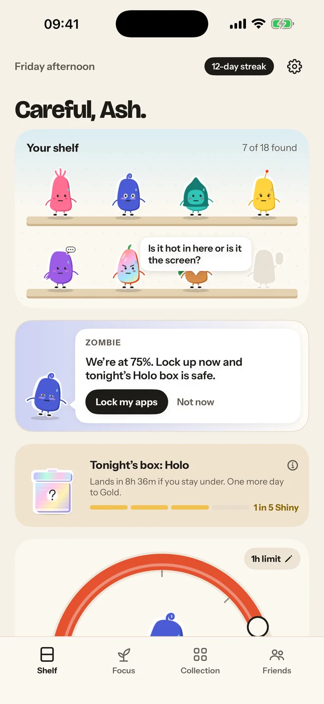 The Doomies shelf at 80% of the daily limit, offering to lock apps for today